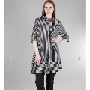 Tulip Womens Size S Oversized "Evelyn" Shirt Dress Gray Stripe 44" Bust 34" Tall